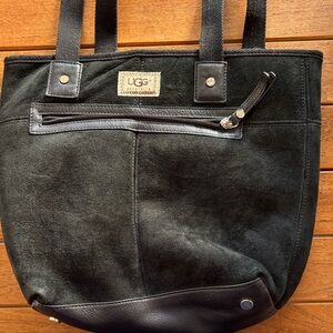 UGG Black Suede Tote with Leather Accents